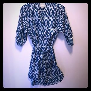 Ikat blue and white silk dress